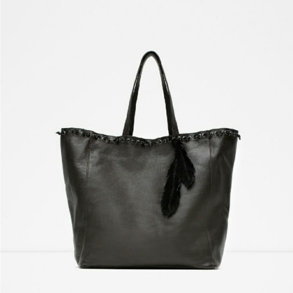 Zara large authentic leather tote Bag